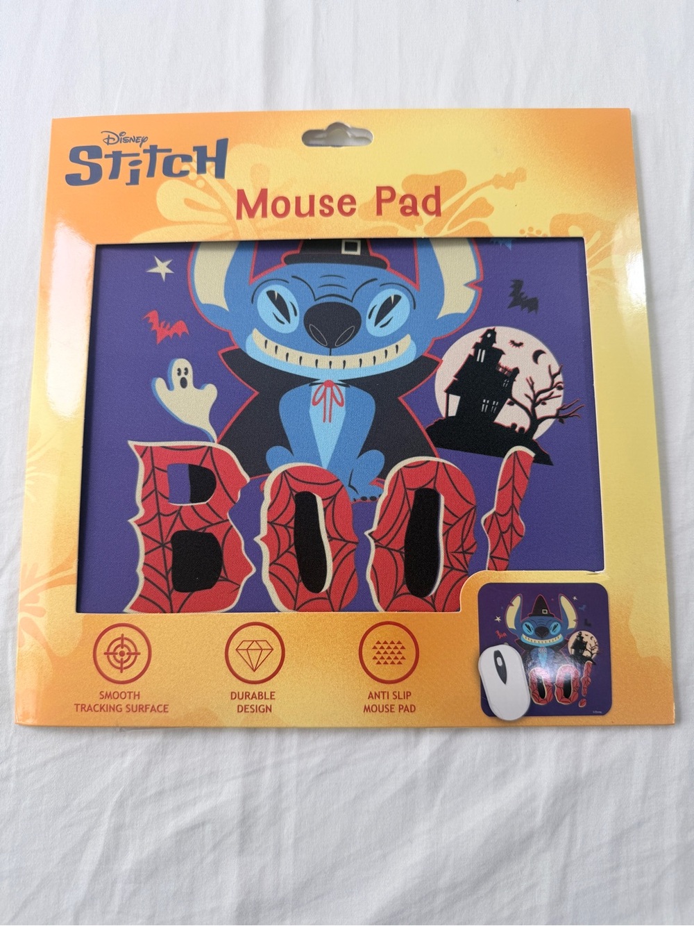 Disney Stitch Halloween Boo! Mouse Pad Non-Slip Fabric 8.5 x 8.5 in